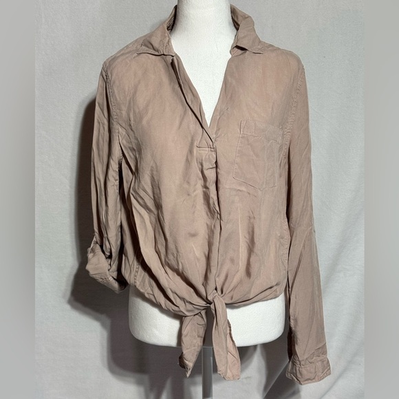 Thread & Supply Smoke Rose Color Tie Front Blouse with Notched Collar Size Large - Picture 1 of 6